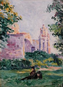 Resting in the Grass, ca. 1897 (olie om bord) af Maximilien Luce