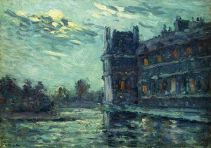 Oversvømmelserne i 1910, The Pavillon de Flore, ved Louvre, Paris; Oversvømmelserne i 1910, Le Pavillon de Flore, 1910 af Maximilien Luce