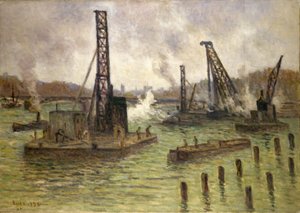 Arbejde på Seinen, Pont des Saints-Pères af Maximilien Luce