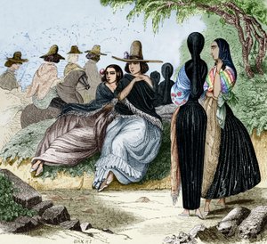 Kvinder fra Lima i Peru, gravering fra radiguets rejse i Lima i 1840