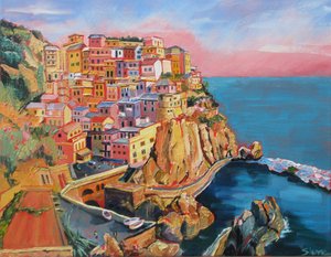 Farverig italiensk kystby af Maxine Shore