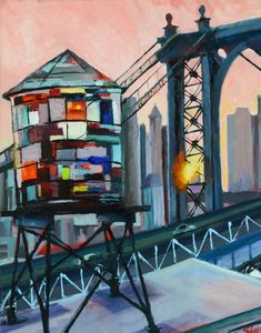 Solnedgang ved vandtårnet ved Manhattan Bridge af Maxine Shore