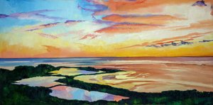 En livlig solnedgang ved kysten af Maxine Shore