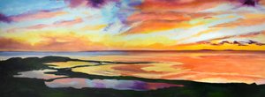 En livlig solnedgang ved kysten af Maxine Shore