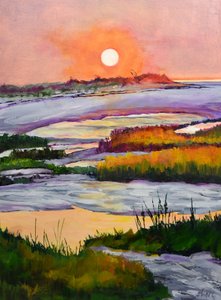 Farverig solnedgang over mosen af Maxine Shore