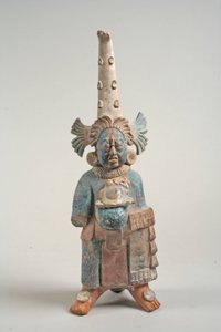 Udklædt figur fra Mexico, 7.-8. århundrede (keramik, pigment)