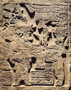 Stela, der forestiller en ypperstepræst og en kvinde, fra Yaxchilan