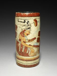 Vase med præsentationsscene, 600-900 e.Kr. (lertøj med slip) af Mayan