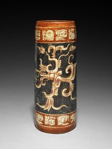 Fartøj med animeret figenplante, 600-900 AD (lertøj med slip) af Mayan