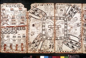 MAYA-CIVILISATIONEN: Codex Tro-Cortesiano, midten af det 15. århundrede (bark-grøntsagsfibre) af Mayan Mayan