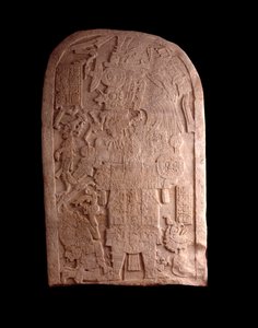 Før colombiansk kunst, Maya-civilisation, sen klassisk periode: stenstele fra Machaquila, Peten, Guatemala. Guatemala, Nationalmuseet for arkæologi og etnologi af Mayan Mayan