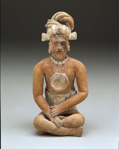 Siddende skægget mand, sen klassisk periode, ca. 600-900 (keramik og maling) af Mayan Mayan