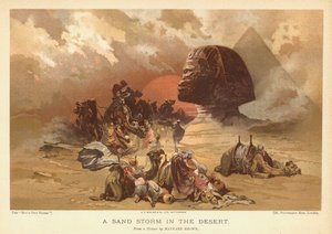 En sandstorm i ørkenen (farve litho)