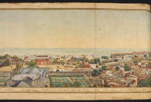 Udsnit af et panorama af Delhi af Mazar or Mazhar Ali Khan