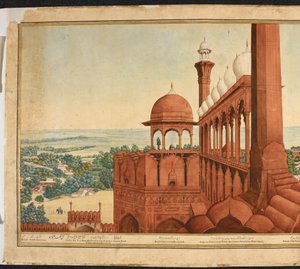 Mogulkejserens palads. En del af et panorama af Delhi af Mazar or Mazhar Ali Khan