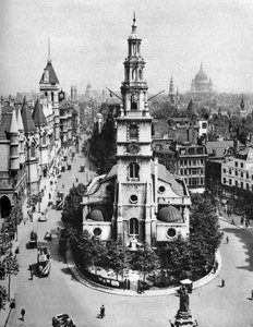 Church of St Clement Danes, Strand og Fleet Street fra Australia House, London, 1926-1927. af McLeish