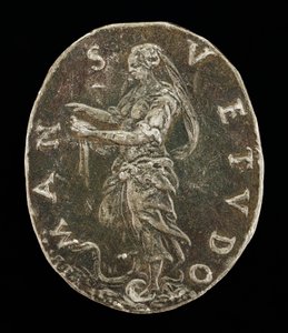 Mildhed stående på en slange [omvendt]. af Medallist T.R.