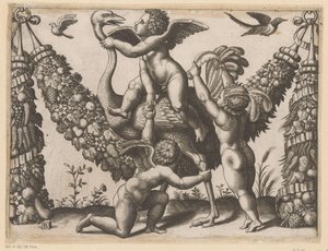 Tre putti og en struds Pavens gobeliner (serietitel) Tapezzerie de Papa (serietitel)
