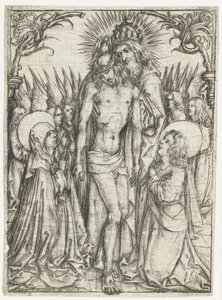 Tilbedelse af den hellige treenighed af Maria, evangelisten Johannes og engle
