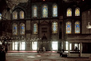 Osmannisk kunst: indvendig visning af den Blå Moské bygget mellem 1609 og 1617 af Mehmet Aga