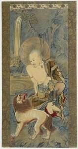 Manden med Løven. Maleri på silke af Meicho (1427-1532). af Meicho