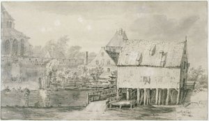 Den såkaldte Bergkerk og vandmøllen i Deventer (Lugt 43) af Meindert Hobbema