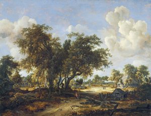 Skovklædt landskab med hytter, 1665