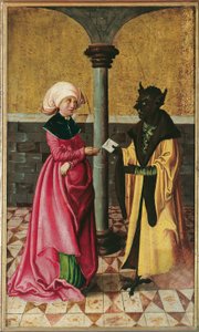Djævelen der bringer det falske budskab (Legend of Saints Cosmas og Damian) af Meister der Legendenszenen