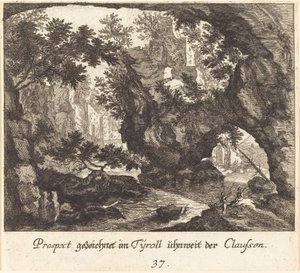 Tyrolsk landskab af Melchior Küsel after Johann Wilhelm Baur