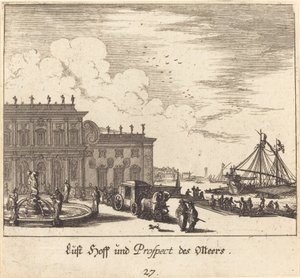 Udsigt over Meers af Melchior Küsel after Johann Wilhelm Baur
