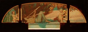 Allegory of Autumn (satyrmusik med en nymfe, der blæser en dobbelt auloi) af Melchior Lechter