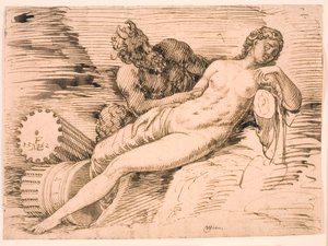 En Satyr, der udspionerer den sovende Antiope af Melchior Lorck