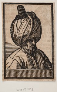 Buste af skægget mand iført turban, 3/4 profil mod højre af Melchior Lorck
