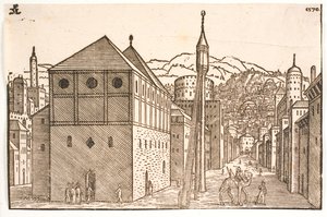 Moske med en fritstående minaret med udvendig trappe af Melchior Lorck