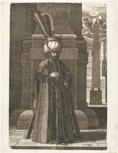 Portræt af Ismail, ambassadør for den persiske shah Tahmasp I, stående af Melchior Lorck