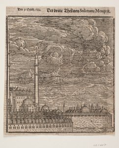 Süleymaniye-moskeen, set fra nordøst. Højre halvdel af Melchior Lorck