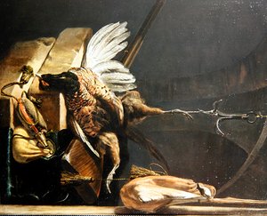 Et stilleben af en død fasan, der hænger fra en krog af Melchior de Hondecoeter