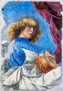 Engel, der spiller lut, 1480, Fresco af Melozzo da Forli (1438-1494), Fritliggende fresko fra Kristi himmelfarts fresco, Italien
