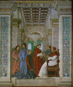 Pave Sixtus IV Rovere og Bartolommeo Platina af Melozzo da Forli