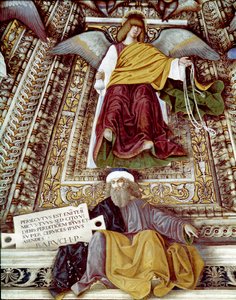 Repræsentation af Baruch (Baruch ben Neria) discipel af Jeremias og en engel Fresco af Melozzo da Forli (Melozzo degli Ambrosi) (1438-1494) Kuppel af sakristiet Sankt Markus (Marco), helligdommen for santa casa, Loreto af Melozzo da Forli