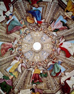 Repræsentationer af profeter og engle Fresco af Melozzo da Forli (Melozzo degli Ambrosi) (1438-1494) Kuppel af Sankt Markus sakristi (Marco), Sanctuary of Santa Casa, Loreto af Melozzo da Forli