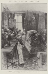 Hr. Gladstones død, i Fredens Tempel, Hawarden, landsbyboere på et sidste besøg hos deres fornemme nabo af Melton Prior