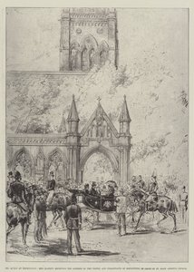 Dronningen i Kensington, Hendes Majestæt, der modtager adressen til Vestry og indbyggere i Kensington foran St Mary Abbotts Church af Melton Prior