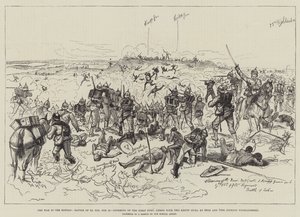 Krigen i Soudan, Slaget ved El Teb, 29. februar, storming af det første fort, bevæbnet med to Krupp-kanoner, af 65. og 75. Gordon Highlanders