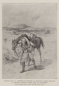 Ved at vinde VC, reddede løjtnant Norwood (5th Dragoon Guards) en såret trooper under beskydning ved Ladysmith af Melton Prior