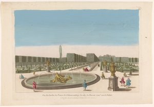 Udsigt over springvandet fra haven til Palais Schwarzenberg nær byen Wien Vue du jardin du prince de Schwarzenberg du côte du bassin around vers le palais (titel på objekt) af Mesard