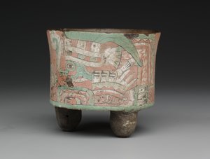 Cylindrisk stativkar med to brillefigurer, c.A.D. 400?650 (keramik, stuk og maling) af Mesoamerican Mesoamerican