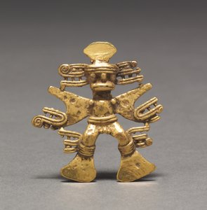Figur vedhæng, ca. 700-1550 (støbt og hamret guld)