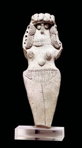 Mesopotamisk kunst: Nøgen kvinde. Terracotta, 2. årtusinde f.Kr. (omkring 2000 f.Kr.). Fra Tell Asmar (Esnunna i Mesopotamien). Mål: 0,106x0,045x0,018m. Paris, Louvre-museet af Mesopotamian