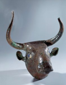 Mesopotamien: Kobber tyrehoved (møbel eller harpe). Sumerisk periode. 2500 f.Kr. fra Tello. Søn 0,19 m Paris, Musée du Louvre af Mesopotamian